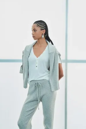 Animale Calça De Tricot Com Mini Paetês Bege Cashmere