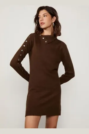 Animale Vestido De Tricot Curto Com Botões Na Gola e Nas Mangas Verde Figo