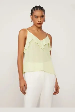 Animale Blusa De Georgette Verde Com Decote v e Babados Verde Aloe