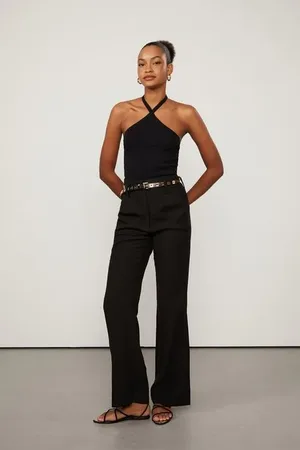 Animale Calça De Crepe Com Nervura Preta Preto