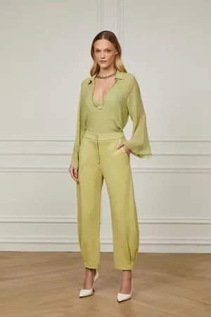 Animale Calça Cenoura De Malha Bam Com Detalhe Das Pregas Verde Pear