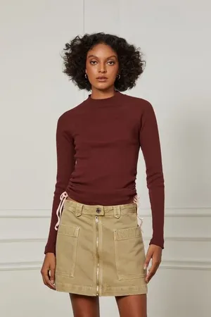 Animale Blusa De Malha Manga Longa Franzidos Laterais Marrom Rum