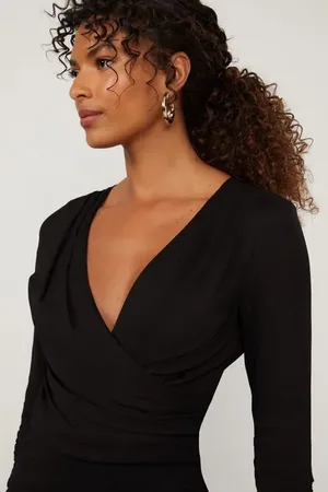 Animale Vestido Drapeado Curto Preto Manga Longa Preto