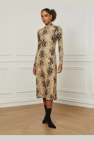Animale Vestido Midi De Malha Gola Alta Manga Longa Estampado Cobra Est Textura Cobra Safari