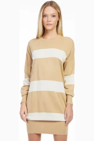 Animale Vestido De Tricot Curto Pull Manga Longa Listrado Caramelo TaffyBege Ochre