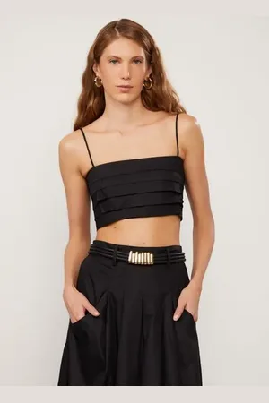 Animale Top Cropped De Alcinha Com Pregas Na Frente e Lastex Nas Costas De Algodão Preto Preto
