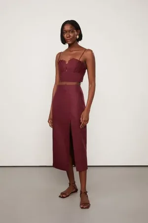 Animale Saia Midi Com Fenda Lateral Marrom Bordo