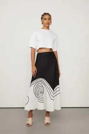 Animale Saia De Linho Midi Bicolor Bege Kirli