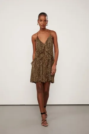 Animale Vestido De Georgette Leve Curto Estampado Decote v Babados Est Onca Solsticio