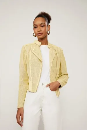 Animale Jaqueta De Couro Motor Furadinha Amarelo Papiro Amarelo Papiro