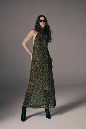 Animale Vestido Gola Alta Estampado Onça Nanquim Figo Est Onca Nanquim Figo Aj