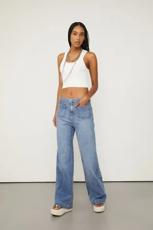 Animale Calça Jeans Pantalona Rock Com Bolso Frontal Jeans Medio