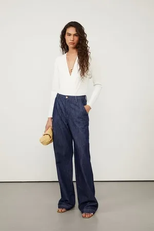Animale Calça Jeans Wide Leg Raw Denim Jeans Escuro