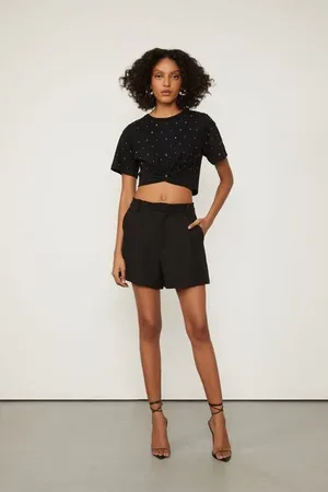 Animale Shorts Com Frisos Preto