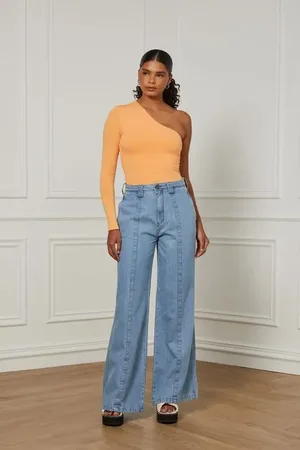 Animale Calça Jeans Pantalona Com Recorte Frontal Jeans Medio