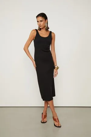 Animale Vestido De Malha Crepe Preto Midi Decote u Preto