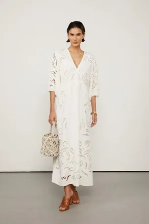 Animale Vestido De Linho Midi Off De Richelieu Off