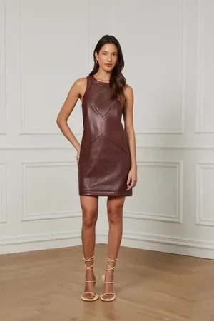 Animale Vestido Like Leather Regata Curto Detalhes Perfurados Marrom Rum