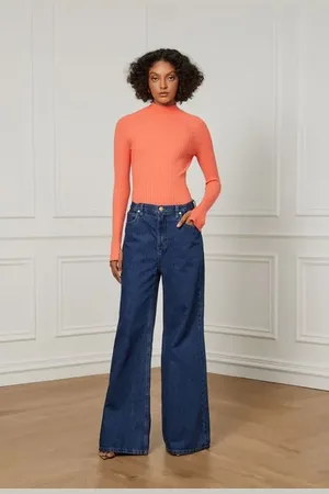 Animale Calça Jeans Pantalona Com Regulador Jeans Escuro