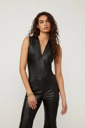 Animale Body De Couro e Malha Decote v Preto