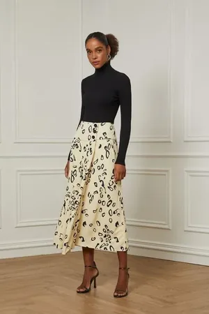 Animale Saia De Jersey Midi Estampada Com Botões No Cós Est Onca Pintura Manha e Preto