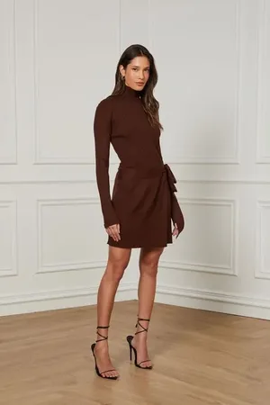 Animale Vestido De Tricot Curto Com Sobre Saia Marrom Rum