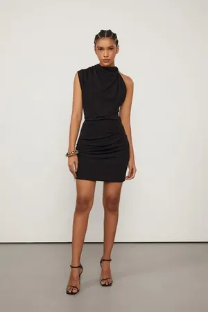 Animale Vestido De Jersey Curto Preto Com Gola Lenço Preto