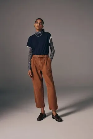 Animale Calça De Sarja Slouchy Recortes Com Cinto De Ilhós Marrom Biscoito
