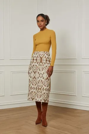 Animale Saia Midi De Jacquard Reta Ikat Pipa Sunlower m