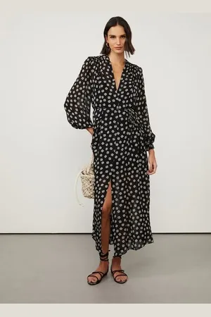 Animale Chemise De Georgette Midi Com Detalhe a Fio Estampado Est Gravataria Flor Preto e Kirli