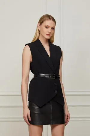 Animale Colete Preto De Crepe Longo Preto