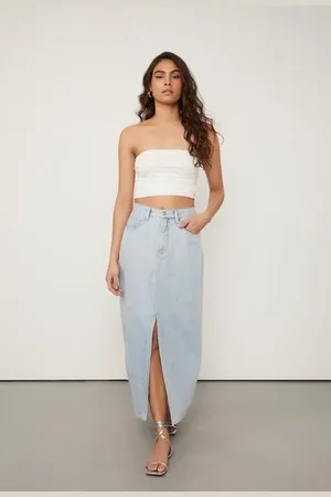 Animale Saia Midi Jeans Com Fenda Jeans Medio