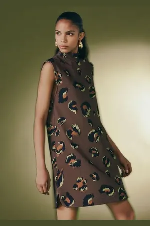 Animale Vestido Curto Estampado Onça Cósmica Est Onca Cosmica Cafe Aj