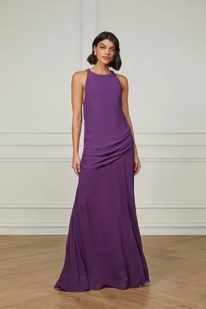 Animale Vestido De Georgette Leve Longo Roxo Roxo Plum