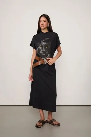 Animale Vestido De Malha Gola Alta Pantera e Cobra Preto