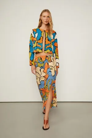 Animale Saia De Georgette Leve Midi Estampada Cós De Elástico Est Floral Liquido Preto e Queimado