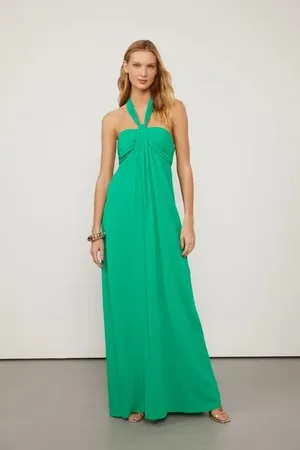 Animale Vestido De Georgette Verde Com Frente Única Verde Folha