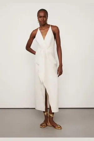 Animale Vestido Midi De Linho Com Decote Bege Betula