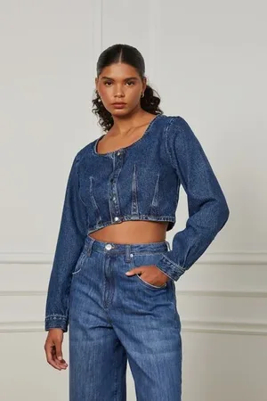 Animale Blusa De Manga Longa Jeans Com Stoned Jeans Escuro