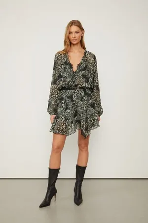 Animale Saia De Georgette Leve Curta Estampada Pontas Est Onça Parda Preto