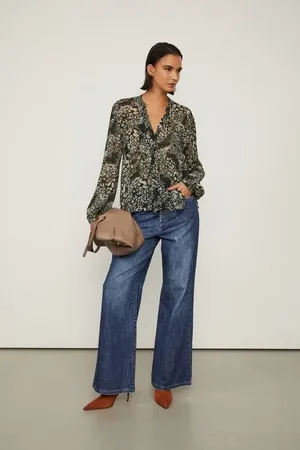 Animale Camisa De Georgette Leve Ampla Estampada Est Onça Parda Preto