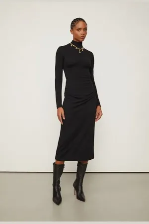 Animale Vestido De Malha Crepe Preto Midi Decote Costas Preto