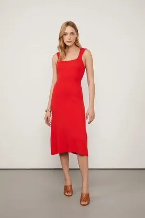 Animale Vestido De Tricot Vermelho Com Decote Quadrado Vermelho Fiery