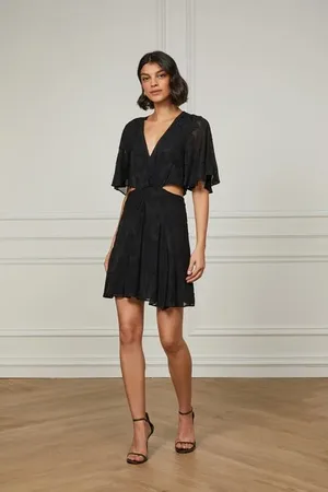 Animale Vestido De Jacquard Curto Preto Recorte Na Cintura Preto