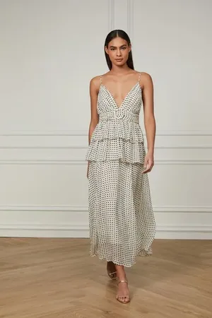 Animale Vestido De Georgette Pesado Midi Camadas Estampado Pois Bolinhas Kirli e Preto p