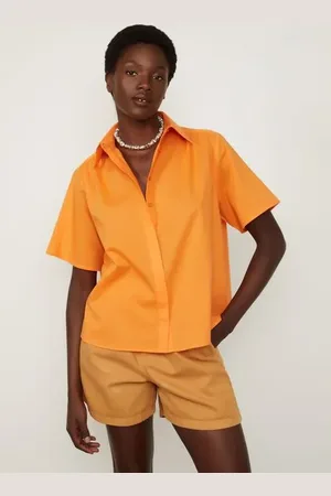 Animale Camisa De Voil Ampla Manga Curta Laranja Vibrante