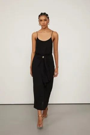 Animale Vestido De Georgette Pesado Midi Preto Panneaux De Alça Preto