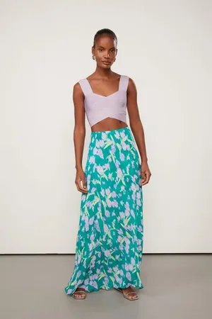 Animale Saia De Georgette Pesado Longa Estampada Est Floral Vagalume Color