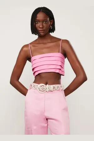 Animale Top Cropped De Alcinha Com Pregas Na Frente e Lastex Nas Costas Rosa Rosa Shocking