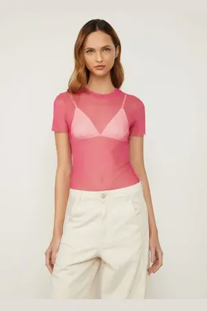 Animale Blusa De Tule Manga Curta Rosa Magenta